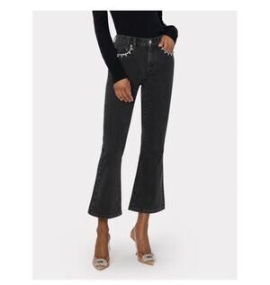 Milly Black Dark Wash Hali Embellished Cropped Mid Rise Denim Jeans Size 27